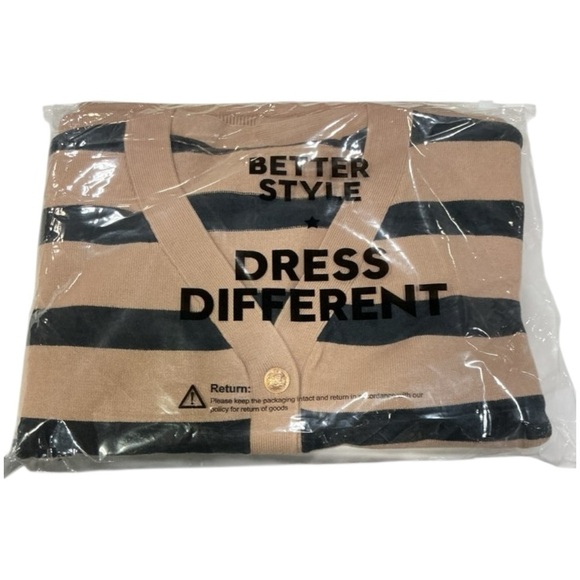 Viottiset Tan & Black Striped Lounge 2 Piece Set XL Button Top & Wide Leg Pants - Picture 9 of 10